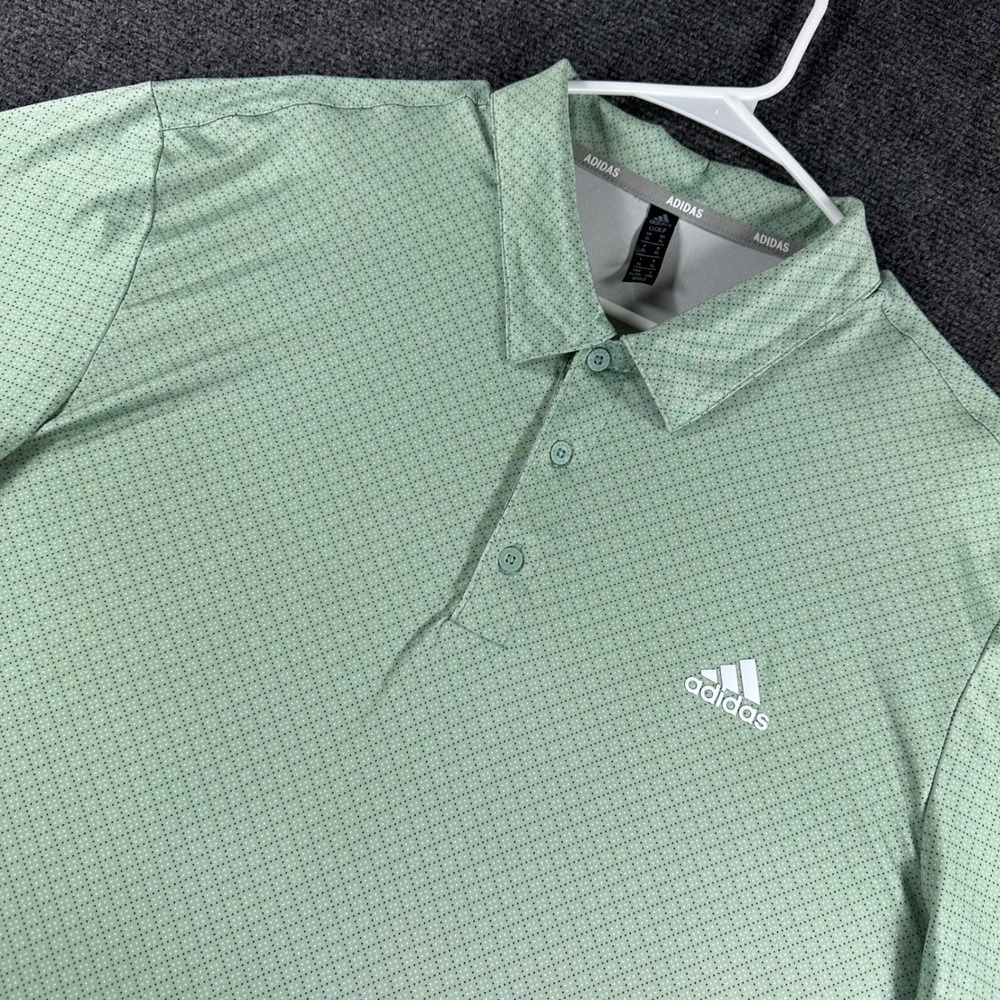 Adidas Golf Polo Shirt Mens XL‎ Extra Large Green Geometric Dot Short Sleeve